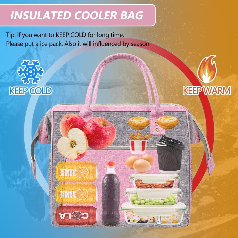 IDEATECH Insulated Lunch Box for Women, Cute & Reusable Cooler Lunch Bag for Work, Office & Picnic, Leak-Proof Tote with Shoulder Strap (Pink) - Image 5